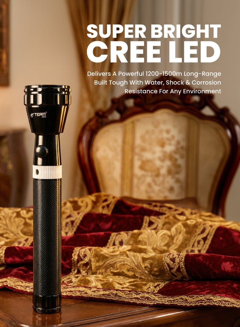 Team Rechargeable LED Flashlight  – Ultra‑Bright Long‑Range Torch (1200–1500m) | Water, Shock & Corrosion Resistant | High‑Power Outdoor Searchlight for Camping, Hiking, Emergency Use - Image 2